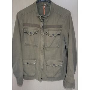 FREE PEOPLE Army Green Military Style Jacket Size Small Button Pockets Zipper